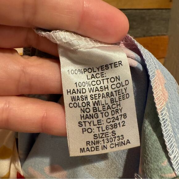 UMGEE Mixed Print Crochet Trim Dress Cream/Blue Floral Animal Print S Coquette - Picture 13 of 13